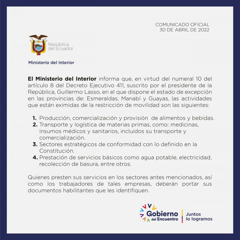 ¿Cuáles son las actividades que están absueltas del estado de excepción?
